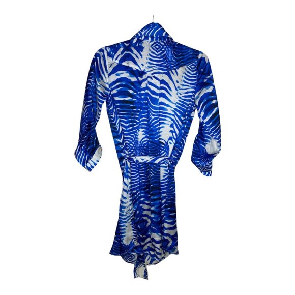 Cache Dress Size XS Women's Animal Print Blue Button Down Long Sleeve Belted - Picture 2 of 4